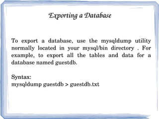 CHAR LENGTH Syntax:  CHAR_LENGTH(str) Use:  Returns the length of the string str, measured in characters. A multi-byte character counts as a single character 