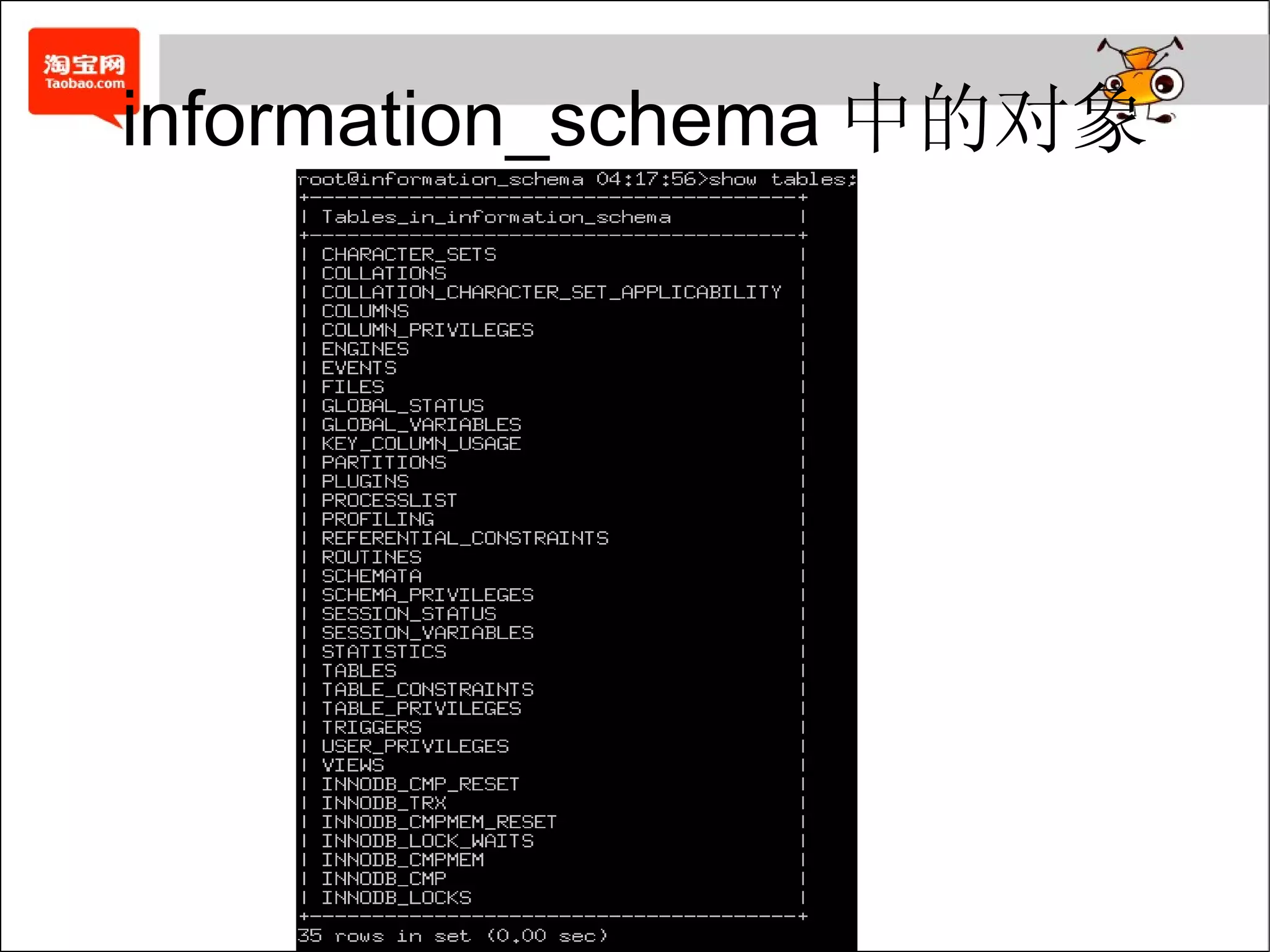 information_schema 中的对象 