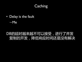 Caching

? Delay is the fault
  --Me


DBʱԽԽԽܣ˲
 ƵĿӦʱ仹ûн
 