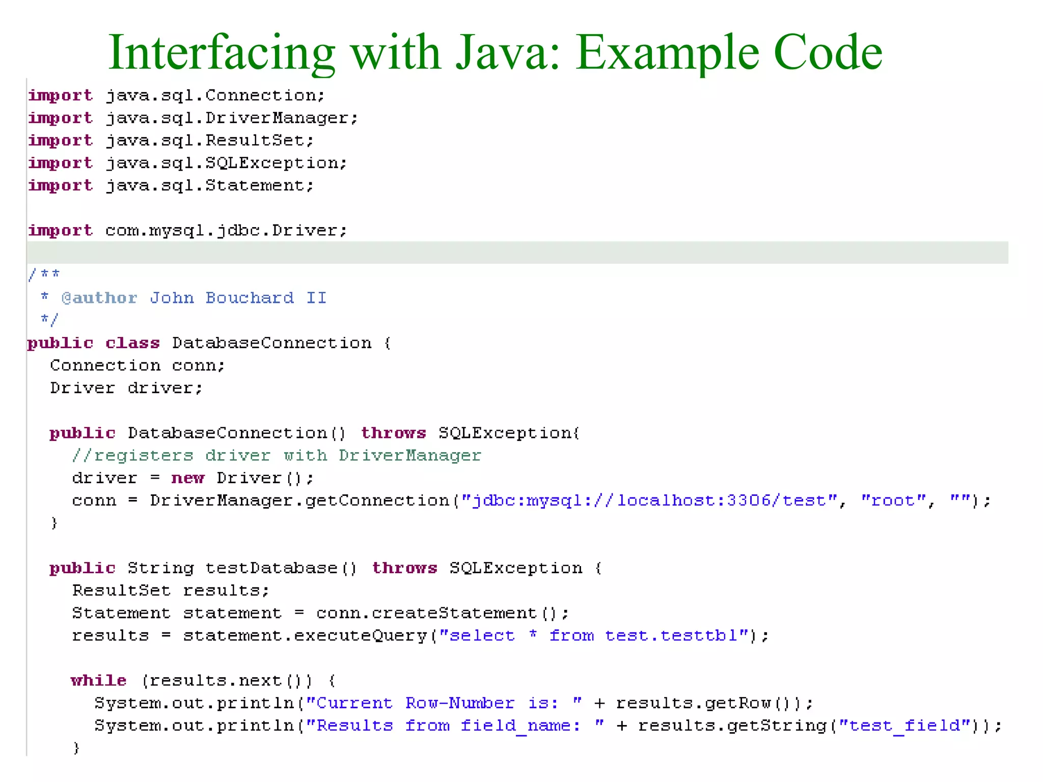 Interfacing with Java: Example Code 