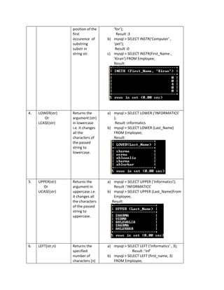 Mysql Functions with examples CBSE INDIA 11th class NCERT | PDF