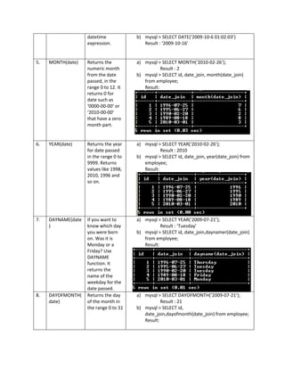 Mysql Functions with examples CBSE INDIA 11th class NCERT | PDF