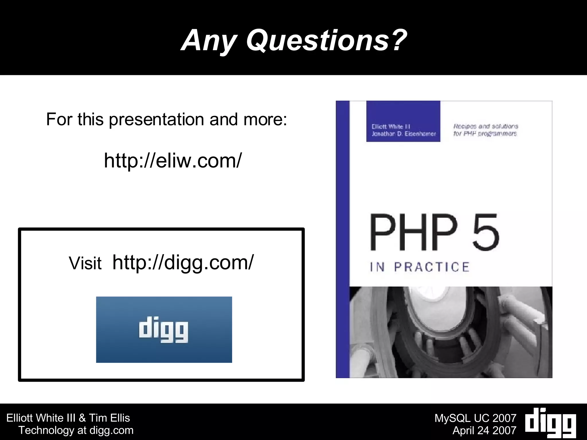 Any Questions? For this presentation and more: http://eliw.com/ Visit  http://digg.com/ 