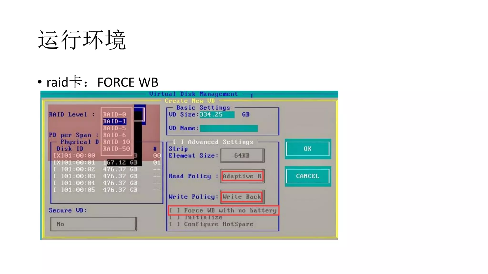 运行环境
• raid卡：FORCE WB
 