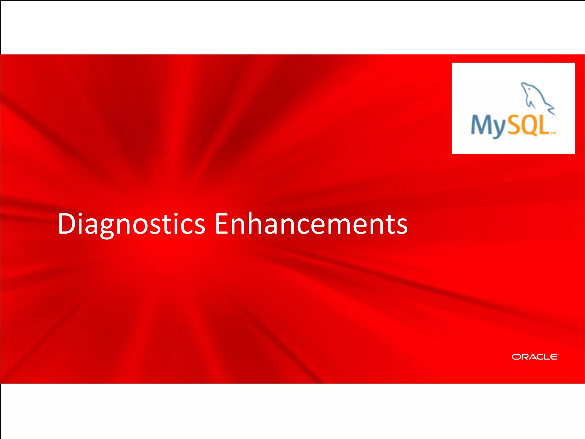 Diagnostics	
  Enhancements

Copyright	
  ©	
  2012	
  Oracle	
  and/or	
  its	
  affiliates.	
  All	
  rights	
  reserved.

 