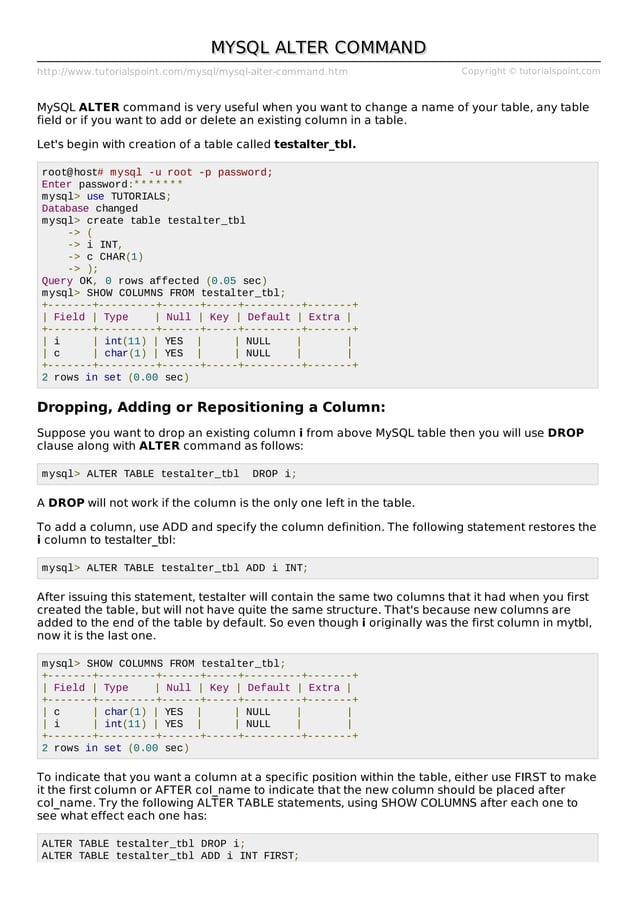 Mysql alter-command | PDF