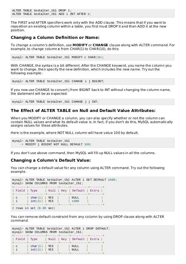Mysql Alter Command