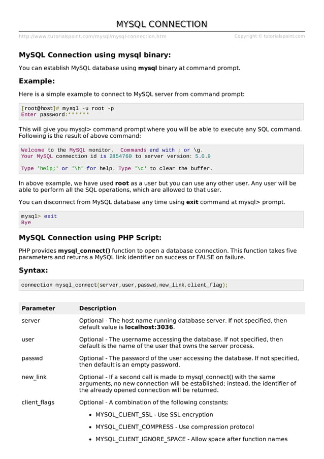Mysql connection | PDF image.