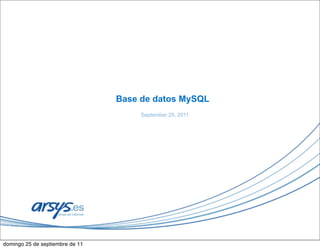 Base de datos MySQL
                                      September 25, 2011




domingo 25 de septiembre de 11
 