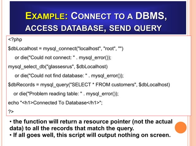 MYSQL - PHP Database Connectivity | PPT