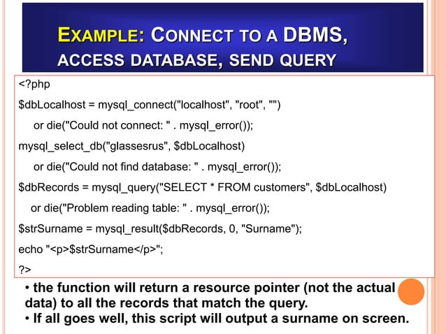 MYSQL - PHP Database Connectivity | PPT