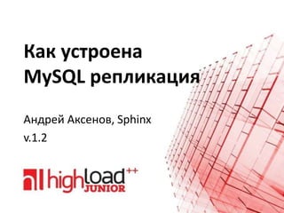 Как устроена
MySQL репликация
Андрей Аксенов, Sphinx
v.1.2
 