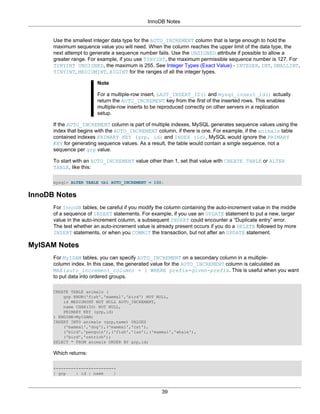 Mediumint Range Sql Mysql tutorial-excerpt-5.1-en | PDF