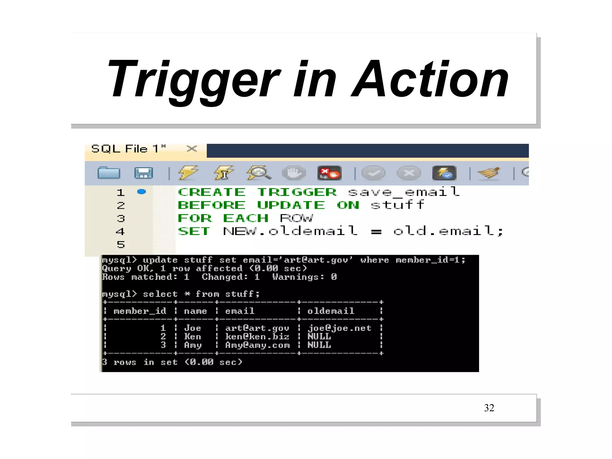 Trigger in Action




               32
 