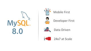 24x7	at	Scale		
Mobile	First	
Developer	First	
Data	Driven	
8.0
GA	
 