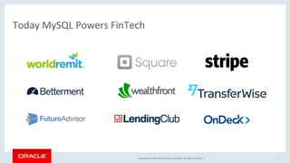 Copyright	©	2018,	Oracle	and/or	its	affiliates.	All	rights	reserved.		|	
Today	MySQL	Powers	FinTech	
	
	
7	
 