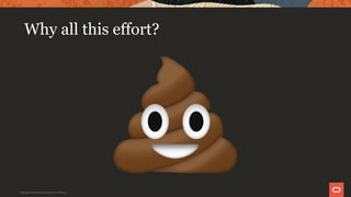 Why all this effort?
Copyright © 2019 Oracle and/or its affiliates.
 