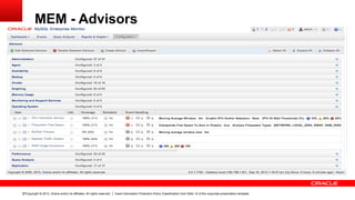 Copyright © 2013, Oracle and/or its affiliates. All rights reserved. Insert Information Protection Policy Classification from Slide 12 of the corporate presentation template37
MEM - Advisors
 