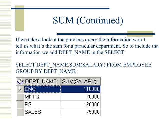 MYSQL Aggregate Functions | PPT