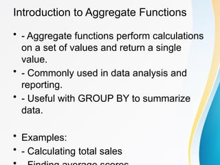 MySQL_Aggregate_Functions (day 7).pptx helpful | PPTX