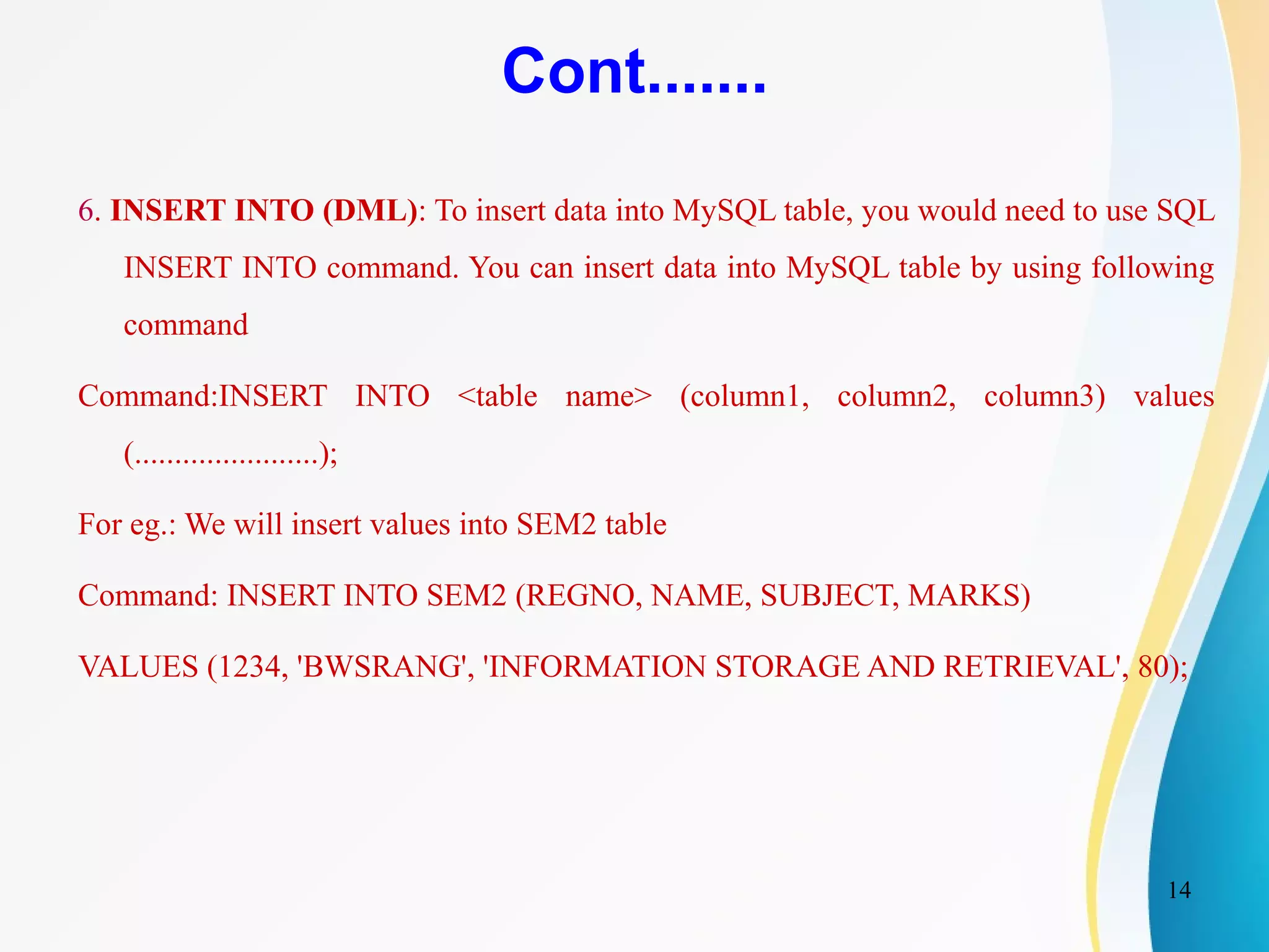 MySQL and its basic commands | PPT | Databases | Computer Software and ...