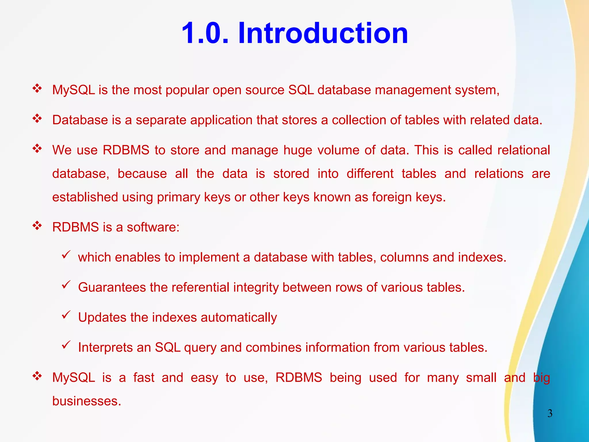 MySQL and its basic commands | PPT | Databases | Computer Software and ...