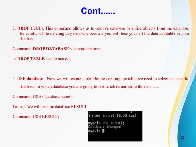 MySQL and its basic commands | PPT | Databases | Computer Software and ...
