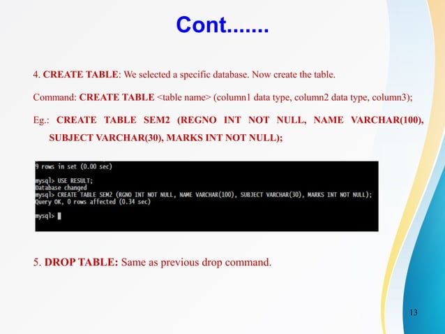 MySQL and its basic commands