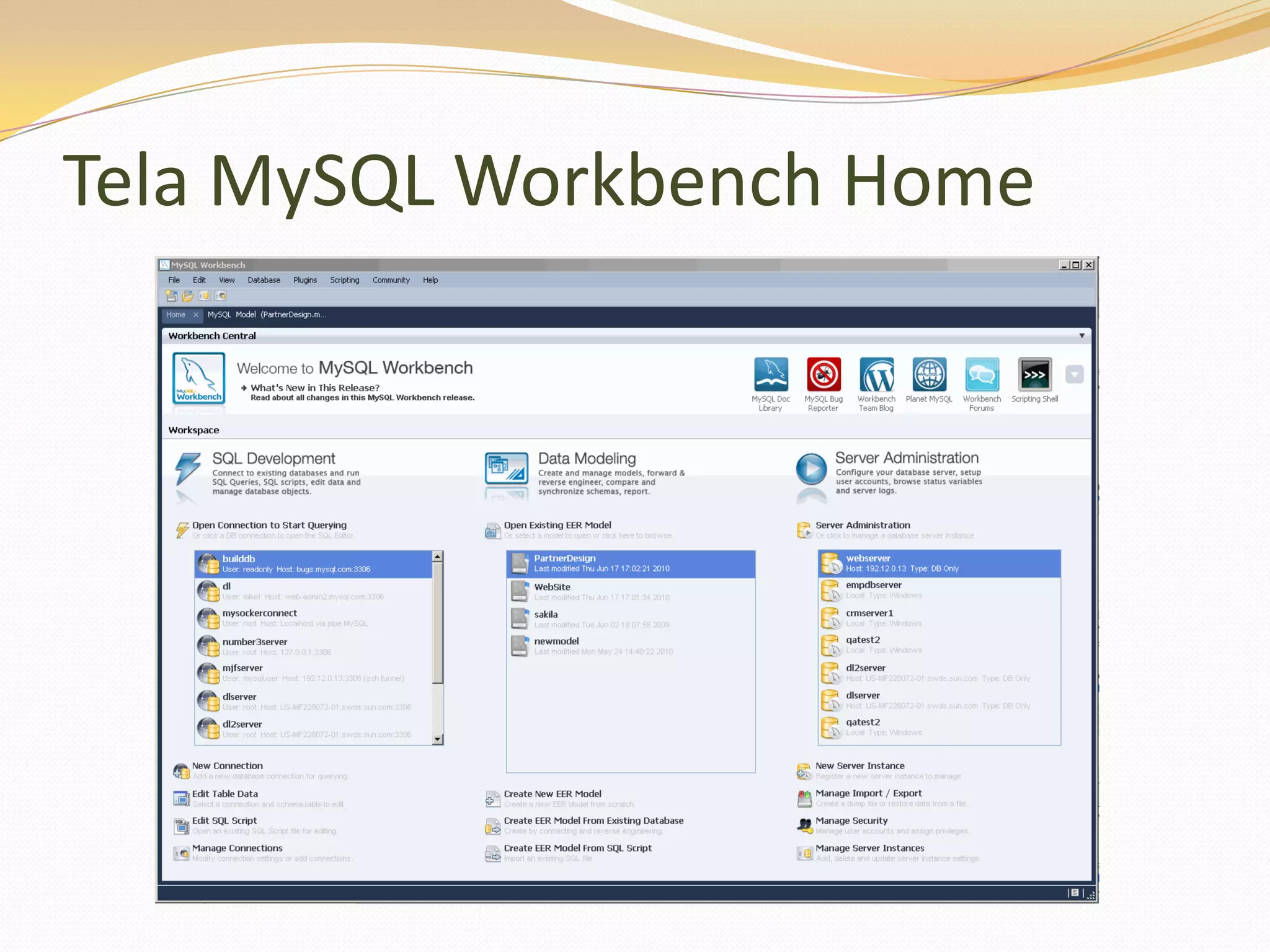 Tela MySQL Workbench Home
 