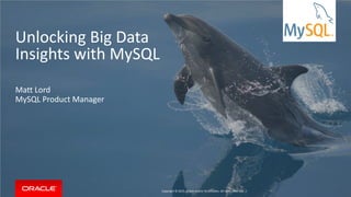 Copyright © 2015, Oracle and/or its affiliates. All rights reserved. |
Unlocking Big Data
Insights with MySQL
Matt Lord
MySQL Product Manager
 