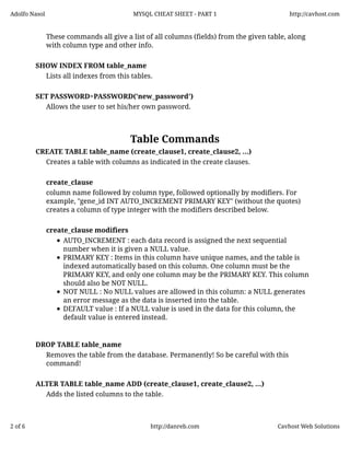 Mysql cheatsheet | PDF