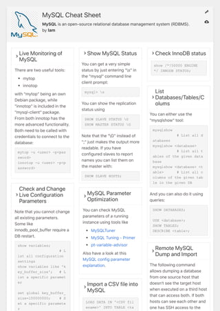 MySql cheat sheet | PDF