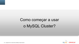 Copyright © 2012, Oracle and/or its affiliates. All rights reserved.22
Como começar a usar
o MySQL Cluster?
 