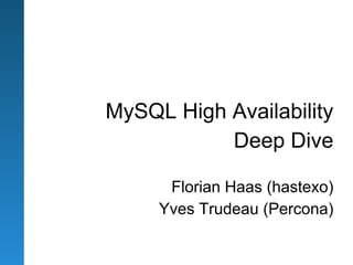 MySQL High Availability
           Deep Dive

      Florian Haas (hastexo)
     Yves Trudeau (Percona)
 