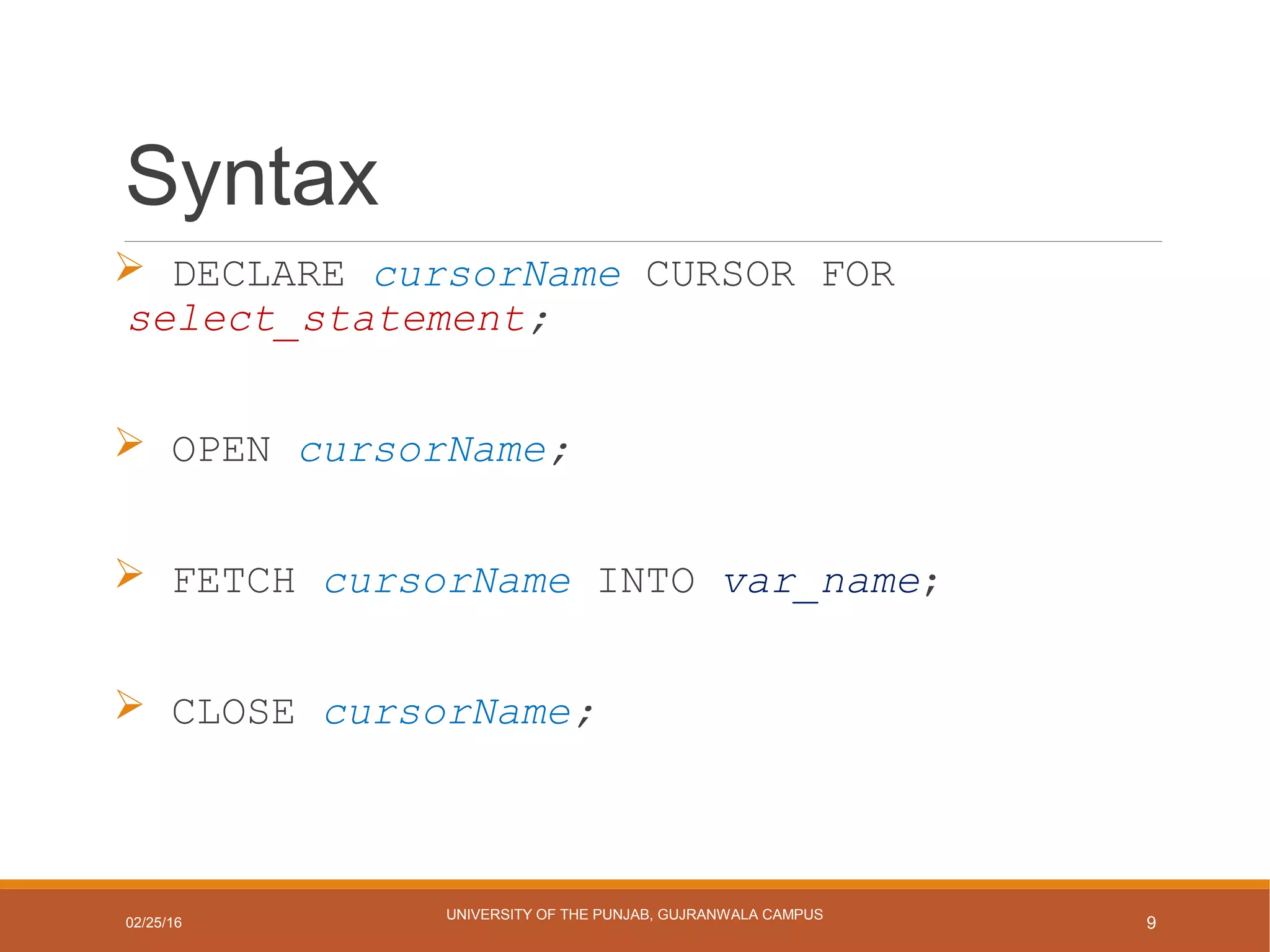 My sql cursors | PPT | Databases | Computer Software and Applications