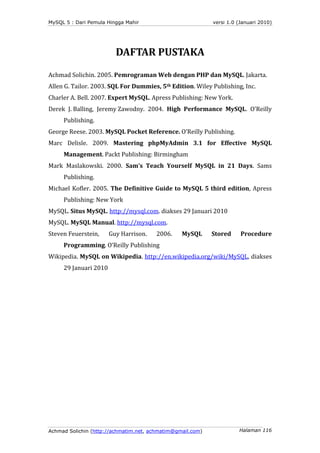 MySQL 5 : Dari Pemula Hingga Mahir                          versi 1.0 (Januari 2010)




                         DAFTAR P...