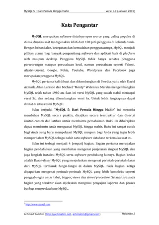 MySQL 5 : Dari Pemula Hingga Mahir                          versi 1.0 (Januari 2010)




                            Kata ...