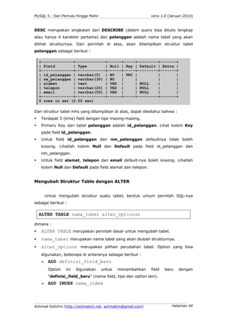 MySQL 5 : Dari Pemula Hingga Mahir                          versi 1.0 (Januari 2010)



DESC merupakan singkatan dari DESC...