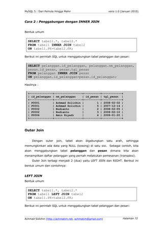 MySQL 5 : Dari Pemula Hingga Mahir                             versi 1.0 (Januari 2010)



Cara 2 : Penggabungan dengan IN...