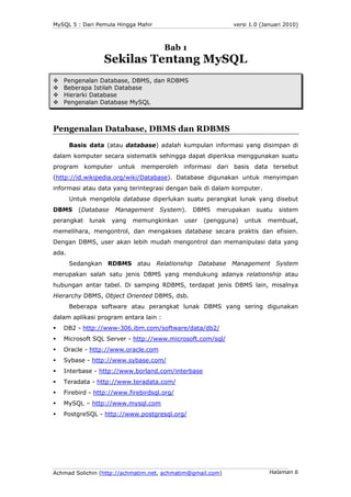 MySQL 5 : Dari Pemula Hingga Mahir                          versi 1.0 (Januari 2010)



                                  ...