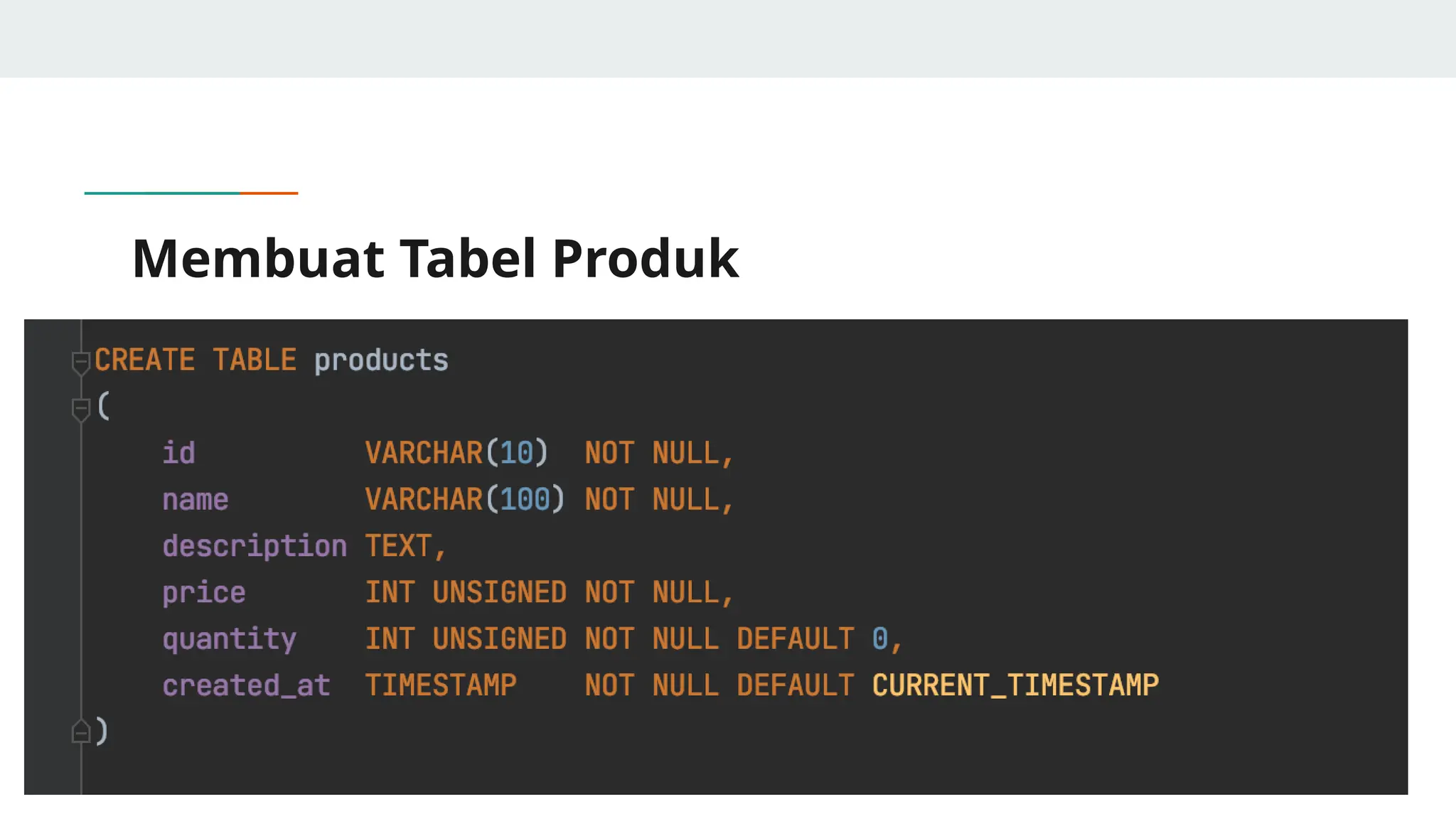 Membuat Tabel Produk
 