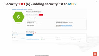 Security: OCI (6) - adding security list to MDS
Copyright @ 2020 Oracle and/or its affiliates.
53 /
83
 
