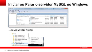 Copyright © 2014, Oracle and/or its affiliates. All rights reserved.75
Iniciar ou Parar o servidor MySQL no Windows
…ou via MySQL Notifier
 