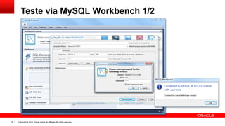 Copyright © 2014, Oracle and/or its affiliates. All rights reserved.78
Teste via MySQL Workbench 1/2
 