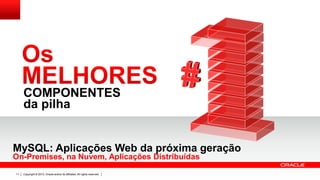 Copyright © 2014, Oracle and/or its affiliates. All rights reserved.11 Copyright © 2013, Oracle and/or its affiliates. All rights reserved.11
COMPONENTES
da pilha
MySQL: Aplicações Web da próxima geração
On-Premises, na Nuvem, Aplicações Distribuídas
 