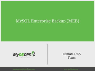 MySQL Enterprise Backup (MEB)
Remote DBA
Team
 
