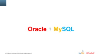 Copyright © 2012, Oracle and/or its affiliates. All rights reserved. Insert Information Protection Policy Classification from Slide 1216
Oracle + MySQL
 