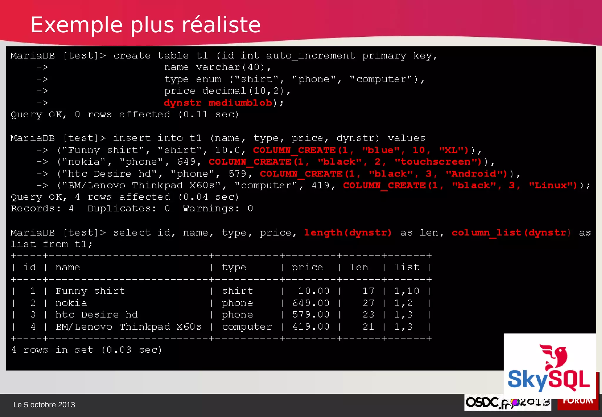 Le 5 octobre 2013
Exemple plus réaliste
 