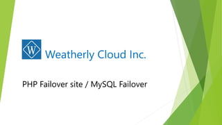 Weatherly Cloud Inc. 
PHP Failover site / MySQL Failover 
 