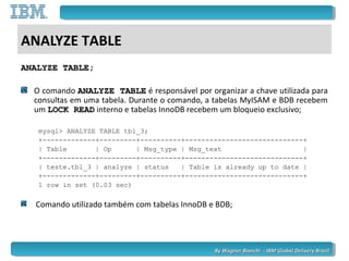 By Wagner Bianchi - IBM Global Delivery BrazilBy Wagner Bianchi - IBM Global Delivery Brazil
ANALYZE TABLE
ANALYZE TABLE;A...